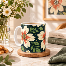 Fleurs crème avec centres rouges et feuilles verte