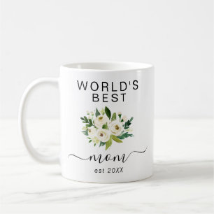 Mug Fleurs d'aquarelle blanche meilleur script maman d