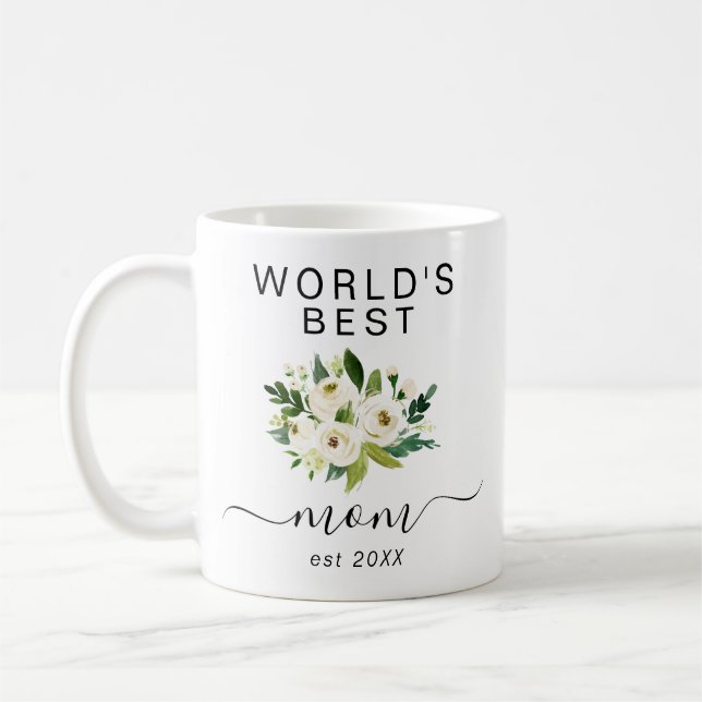 Mug Fleurs d'aquarelle blanche meilleur script maman d (Gauche)