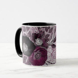 Mug Fleurs d'aquarelle bordeaux.