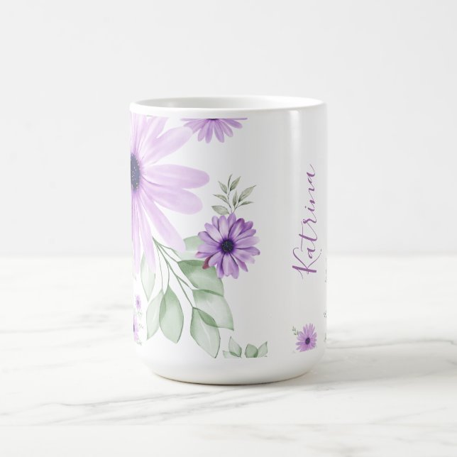 Mug Fleurs d'aquarelle couleur verte violet personnali (Centre)
