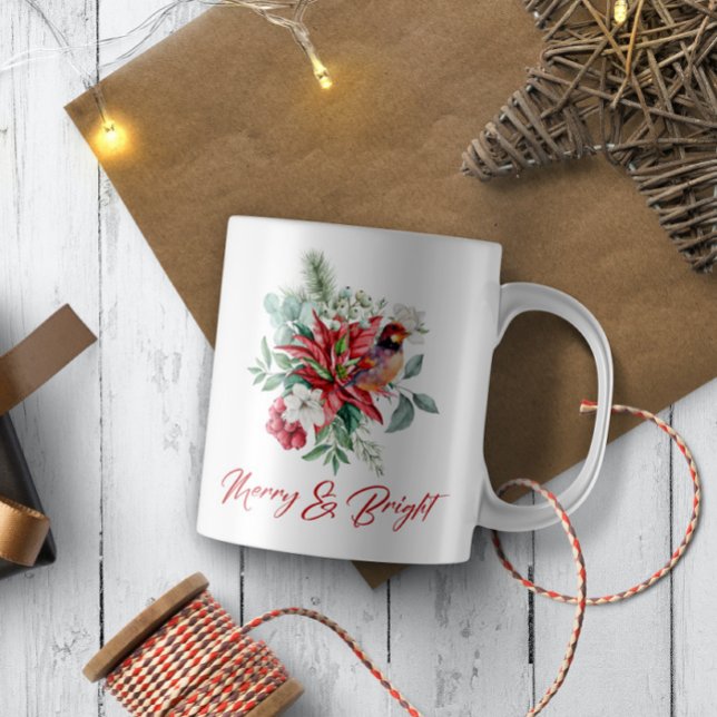Mug Fleurs d'aquarelle de Noël, feuilles et oiseaux (Créateur téléchargé)