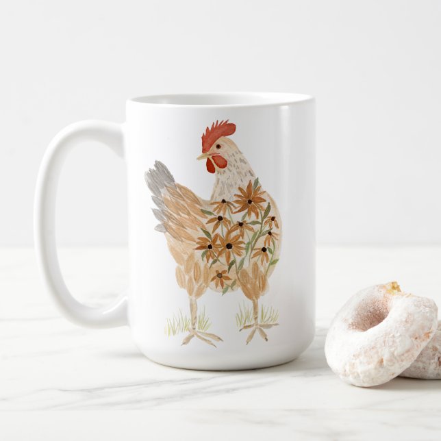 Mug Fleurs d'aquarelle mignonnes de poulet (Avec donut)