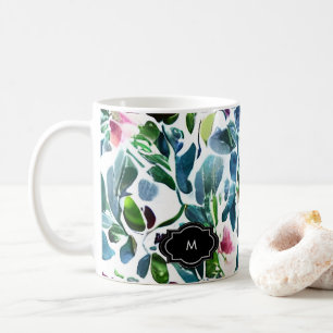 Mug Fleurs d'aquarelle motif botanique monogrammé