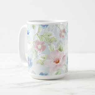 Mug Fleurs d'aquarelle rose et bleu.