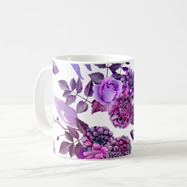 Mug Fleurs d'aquarelle violet. Botanique florale viole (Devant gauche)