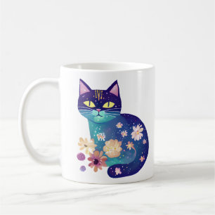 Mug Fleurs d'art populaire et maman chatte