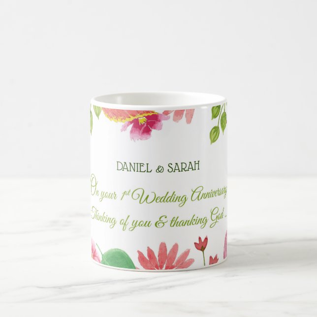 Mug Fleurs de 1ère Anniversaire de Mariage Religieux (Centre)