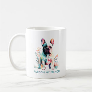 Mug Fleurs de Bulldog Français mignon Pardon Mon Franç