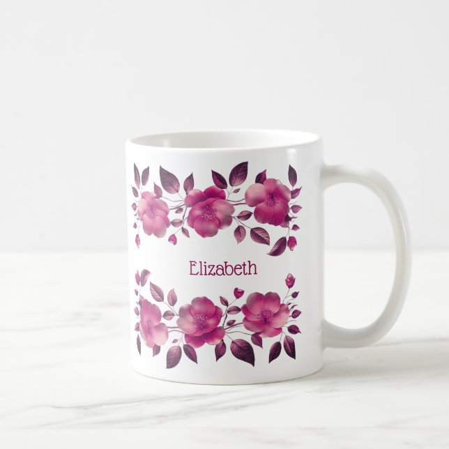 Mug Fleurs de cerisiers en métal rose Votre nom (Droite)
