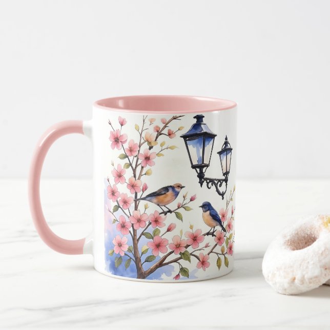 Mug Fleurs de cerisiers et oiseaux (Avec donut)