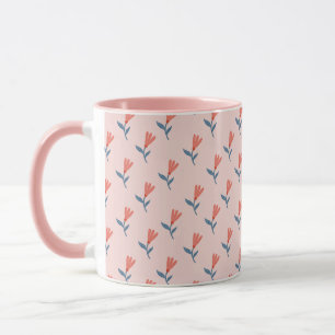 Mug Fleurs de corail doux et motif de feuilles bleues