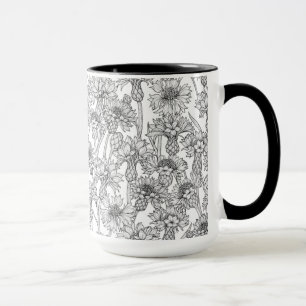 Mug Fleurs de Cornflowers, fleurs sauvages en noir et 