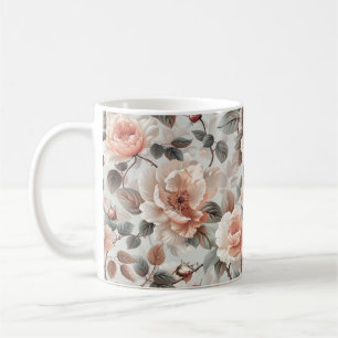 Mug Fleurs de crème avec feuilles gris sur un gris cla