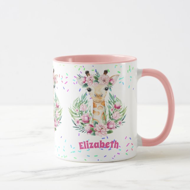 Mug Fleurs de girafe Boho Nommées Filles, Cadeaux Ados (Droite)