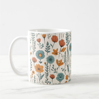 Mug Fleurs de gribouillis rétro Motifs floraux botaniq