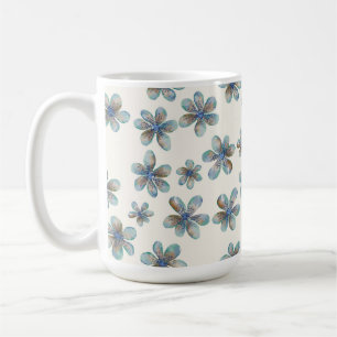 MUG FLEURS DE JARDIN BLEUE ET VERT PASTEL ET ROSE