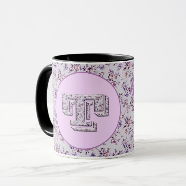 Mug Fleurs de luxe Monogramme T (Devant gauche)