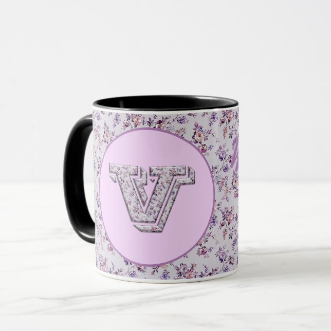 Mug Fleurs de luxe Monogramme V (Devant gauche)