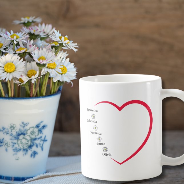 Mug Fleurs de marguerite du coeur rouge simple Personn (Créateur téléchargé)