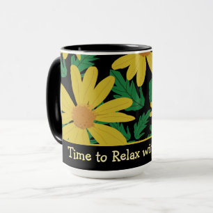 Mug Fleurs de marguerite jaune avec des feuilles verte