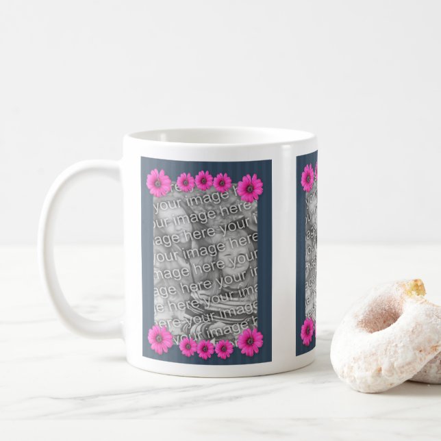 Mug Fleurs de marguerite rose Cadre photo (Avec donut)
