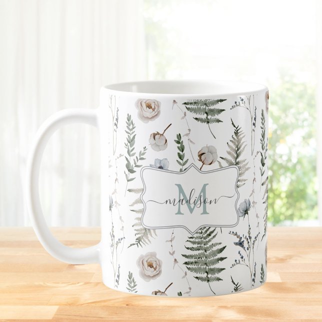 Mug Fleurs de monogrammes et Feuilles de fougères Bota (In situ)