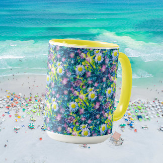 Mug Fleurs de nature numérique, bleu Daisy