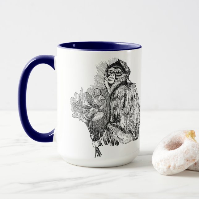 Mug Fleurs de papier de retenue de singe (Avec donut)