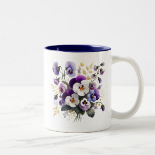 Mug Fleurs de Pensée, Tasse à Café Fleur Élégante