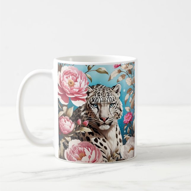 Mug Fleurs de pivoine roses du regard léopard des neig (Gauche)