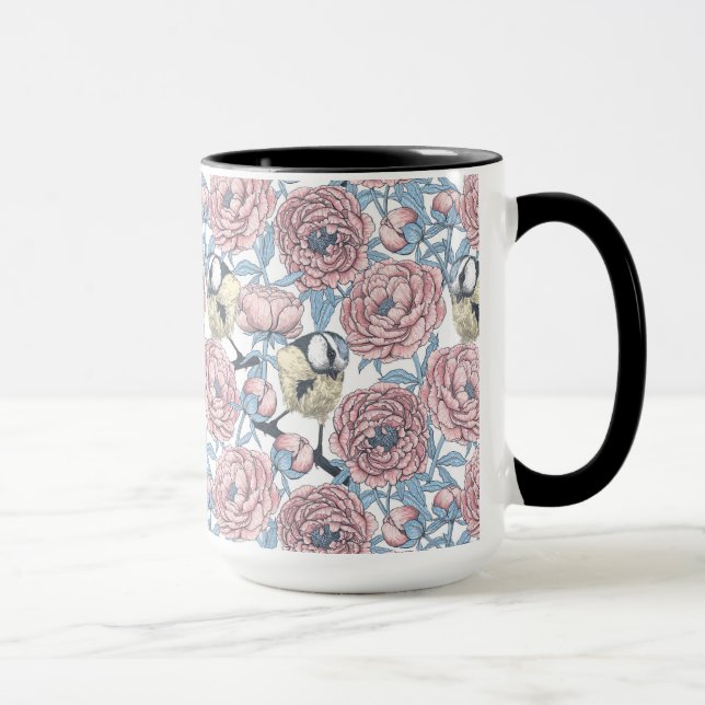 Mug Fleurs de pivoines et oiseaux (Droite)