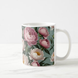 Mug Fleurs de pivoines roses et blanches