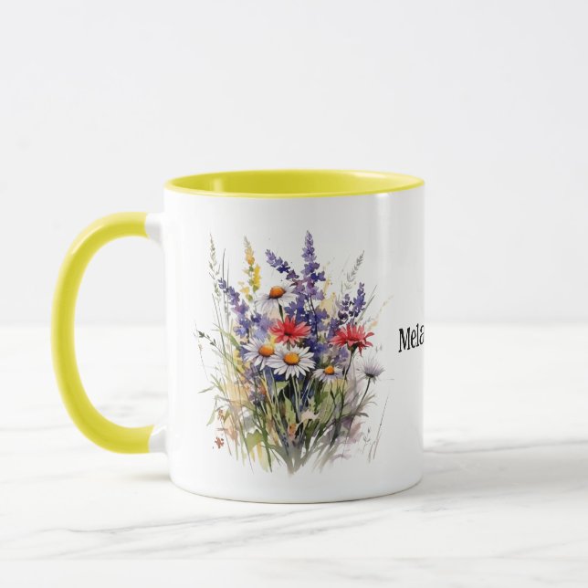 Mug Fleurs de prairie sauvage avec nom modifiable (Gauche)