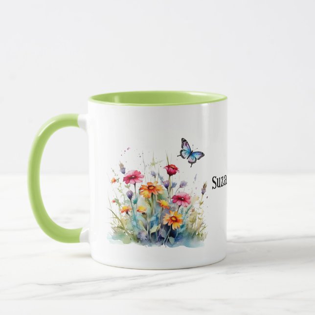 Mug Fleurs de prairie sauvage avec papillon - nom modi (Gauche)