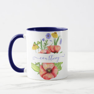 Mug Fleurs de printemps à l'aquarelle personnalisées