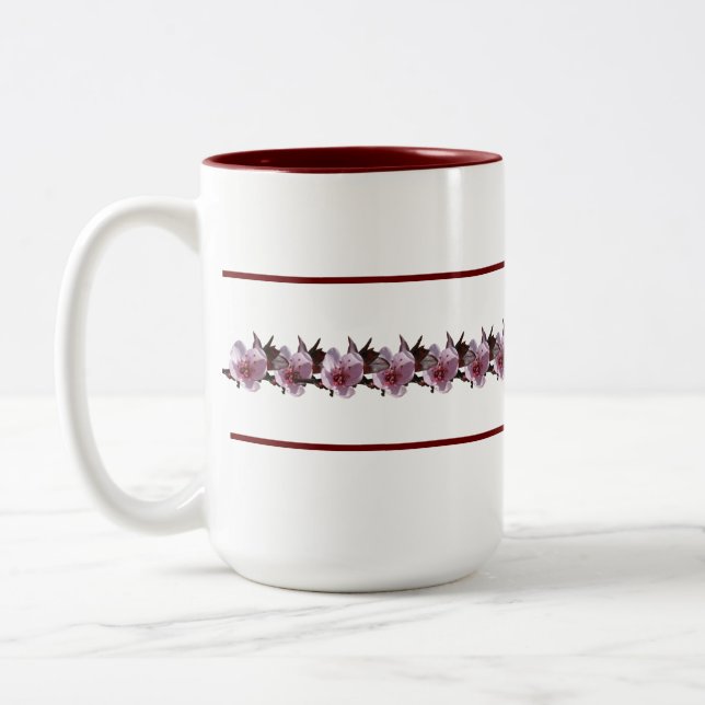 Mug - Fleurs de prune entre les lignes de marron (Gauche)