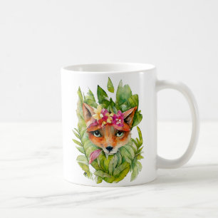 Mug Fleurs de renard aquarelle et Feuilles verts