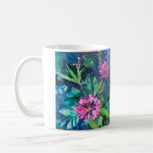 Mug fleurs de rhododendron, peinture impressionniste