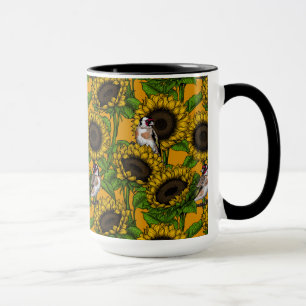 Mug Fleurs de soleil et ailerons d'or sur orange