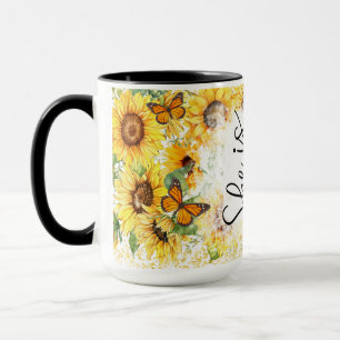 Mug Fleurs de soleil et papillons inspirants