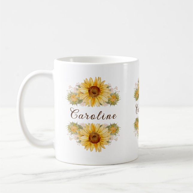 Mug Fleurs de soleil rustiques à l'aquarelle personnal (Gauche)