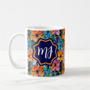 Mug Fleurs de style Impasto dans un monogramme coloré