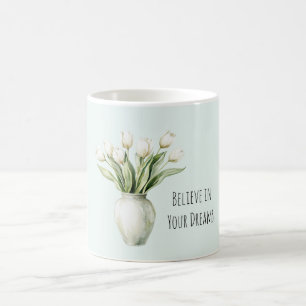 Mug Fleurs de tulipes blanches menthe en vase
