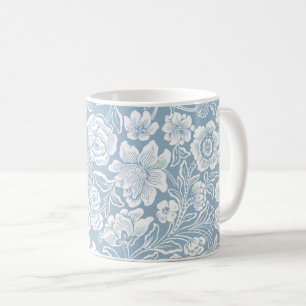 Mug Fleurs dessinées à la main, Art botanique bleu gri