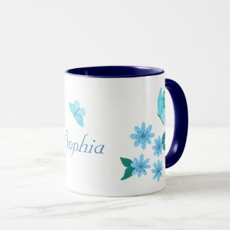 Mug Fleurs d'été Bleu Béatiful Papillons Floral