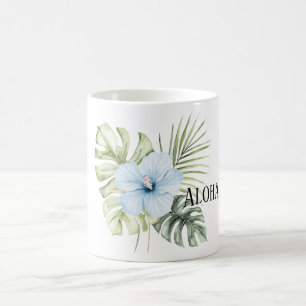 Mug Fleurs d'Hibiscus Tropical Légèrement Bleu Aloha