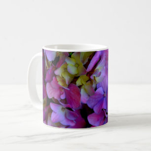 Mug Fleurs d'hortensias magenta violet bleu jaune