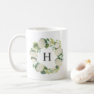 Mug Fleurs d'Hydrangée Blanche Monogramme de couronne