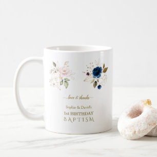 Mug Fleurs d'or rose bleu Jumeaux 1er anniversaire Bap